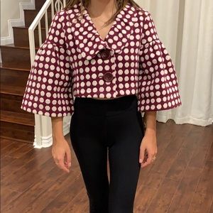Burgundy Polka Dot Short Fashion Coat